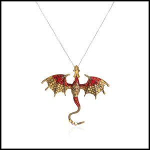 Gothic Dragon Pendant Necklace Crystal Enamel Punk Style Vintage Jewelry